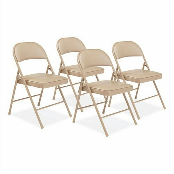 950 Series Vinyl Padded Steel Folding Chair, Supports Up to 250 lb, 17.75" Seat Height, Beige, 4/Car | Bundle of 2