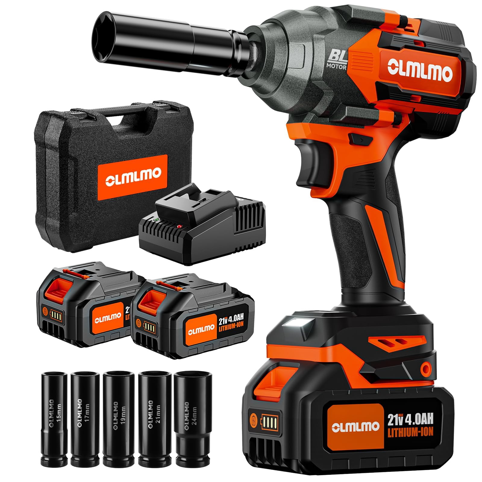 950N.m/700Ft-lbs Cordless Impact Wrench 1/2", 2 * 4.0Ah Battery Brushless Impact Wrench with Fast Charger, 5 Sockets Portable Suitcase for Car Tire DIY