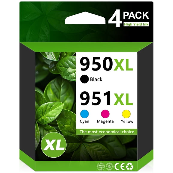 950XL and 951XL Ink Cartridges Compatible for HP 950 and 951 Ink Cartridges for Officejet Pro 8100 8600 Printer (4-Pack, Black Cyan Magenta Yellow）