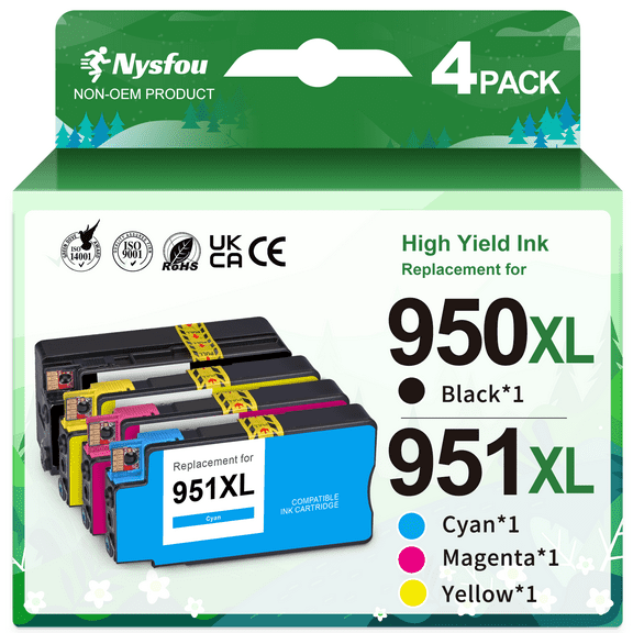 950 and 951 Ink Cartridges Compatible for HP 950XL and 951XL Ink Cartridges ( Black Cyan Magent Yellow, 4 Pack)