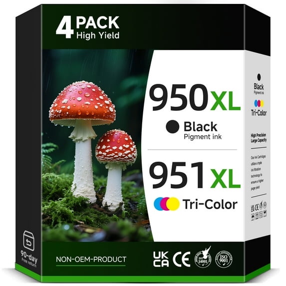 950XL 951XL Ink Cartridge Compatible for HP 950 and 951 Ink Cartridges for Officejet Pro 8600 8610 8615 8620 8640 276DW 251DW Printer (1 Black, 1 Cyan, 1 Magenta, 1 Yellow, 4 Pack)