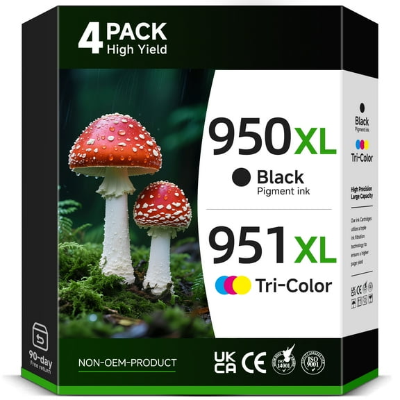 950XL 951XL Ink Cartridge Compatible for HP 950 and 951 Ink Cartridges for Officejet Pro 8600 8610 8615 8620 8640 276DW 251DW Printer (1 Black, 1 Cyan, 1 Magenta, 1 Yellow, 4 Pack)