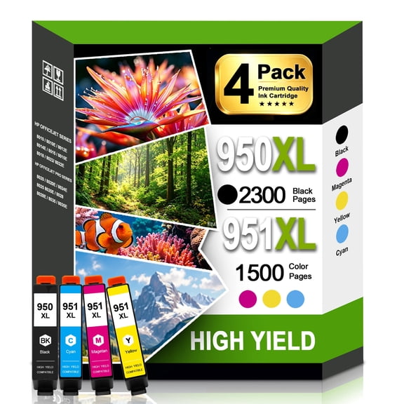 950XL 951XL Ink Cartridges Combo Pack Compatible for 950 951 Ink Cartridges Works with OfficeJet Pro 9022 9022e 9025 9025e Printers (4-Pack)