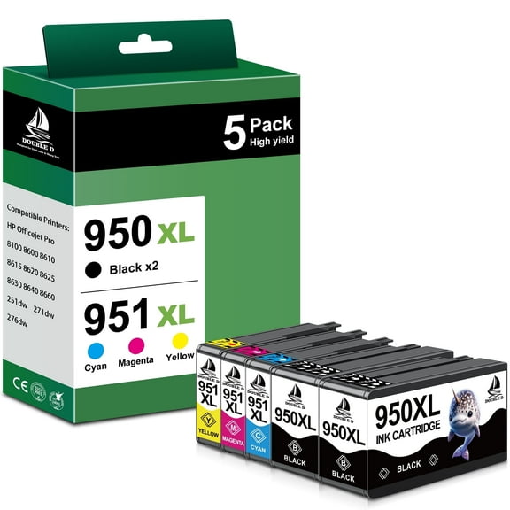 950XL 951XL Ink Cartridge Compatible for HP 950 and 951 Ink Cartridges for Officejet Pro 8200 8600 Printer (5-Pack,2×Black 1×Cyan 1×Magenta 1×Yellow)