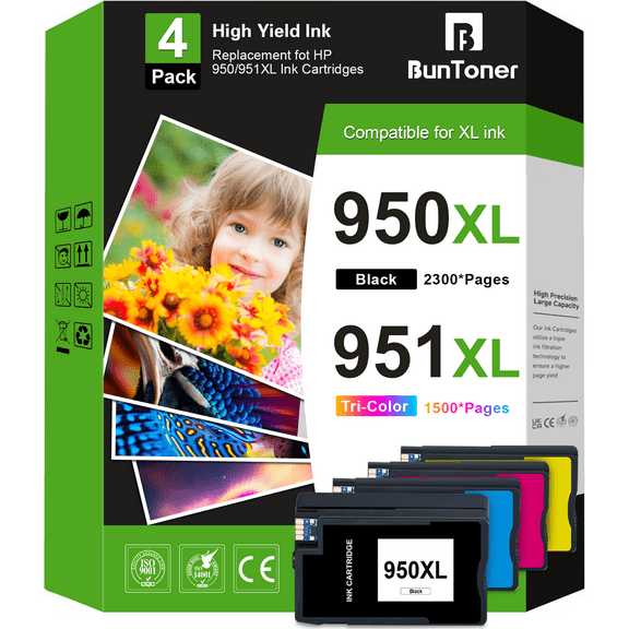 950XL and 951XL Ink Cartridges Compatible for HP 950 and 951 Ink Cartridges for HP OfficeJet Pro 8600 8610 8620 Printer (4-Pack)