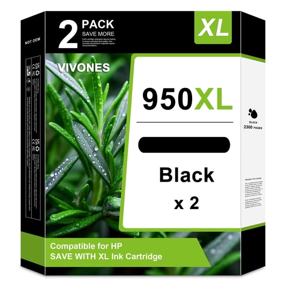 950XL Ink Cartridges Combo Pack Compatible for 950 XL Ink Cartridge Work with OfficeJet Pro 8615 8620 8625 8630 Printers ( 2 Pack )