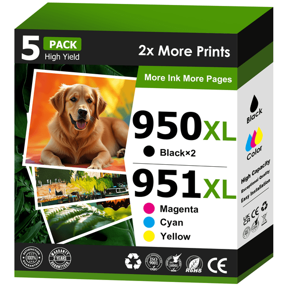 950XL and 951 Combo Pack Compatible for HP 950 and 951 Ink Cartridges for OfficeJet Pro 8600 8620 Printer (5 Pack)