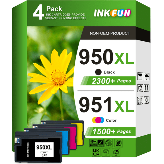 950XL and 951 Combo Packs Compatible for HP 950 and 951 Ink Cartridges for HP OfficeJet Pro 8610 8600 Printer (4 Pack)