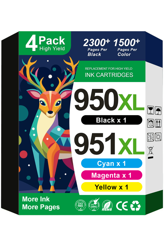 950XL and 951 Combo Packs Compatible for HP 950 and 951 Ink Cartridges for HP OfficeJet Pro 8610 8600 Printer (4 Pack)