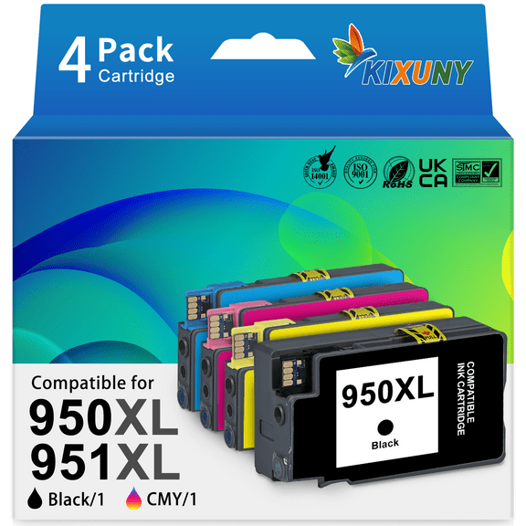 950XL and 951XL Ink Cartridges Compatible for HP 950 and 951 Ink Cartridges (Black Cyan Magenta, Yellow, 4 Pack)