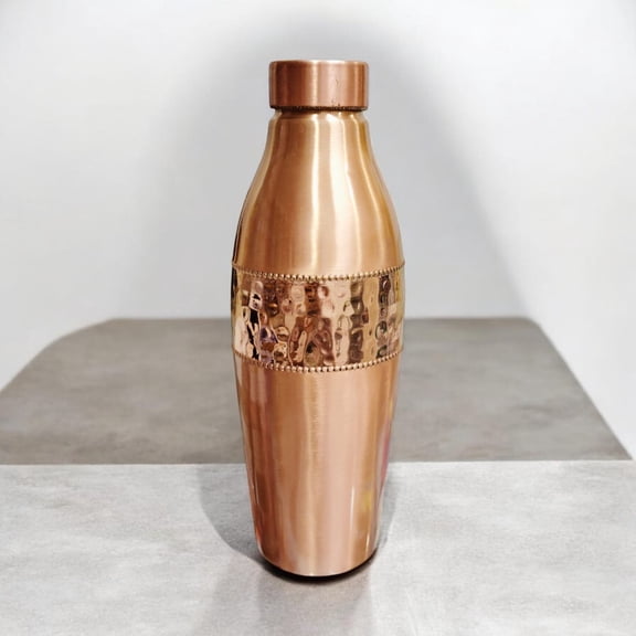 950ml Copper Water Bottle with Dolphin Design Half Hammered, Half Matte Finish Handcrafted Bottle for Daily Use or Gift