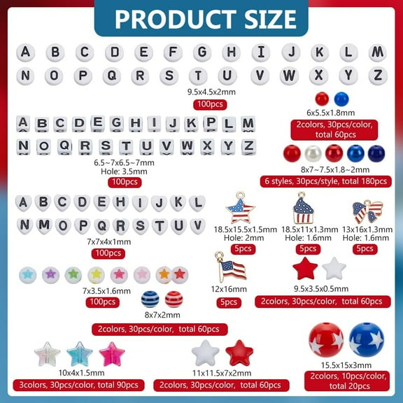 950pcs 4th of July Beads 8mm Red White Blue Beads Independence Day Beads Patriotic Beads Star Spacer Beads Flag Enamel Charms for Jewelry Making Bracelets Earrings Necklace Pen DIY Craft