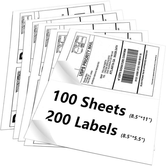 9527 Product 8.5" x 5.5" Half Sheet Self Adhesive Shipping Labels for Laser & Inkjet Printers, Easy to Peel Label, 100 8.5 11 Address Labels, 2 per (200 Labels)