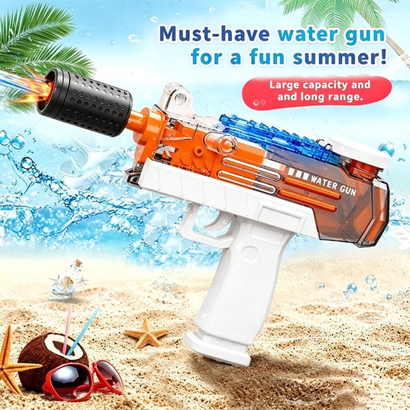 Electric Water Gun, Automatic Rechargeable Water Blaster with Long Range Shooting, USB-C Charging, LED Lights, Summer Outdoor Pool Toy Gift for Boys Girls Ages 3