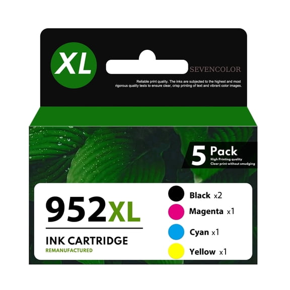 952XL Ink Cartridge 5 Combo Pack Replacement for HP 952 Ink OfficeJet Pro 8710 8715 8720 7740 Printers (BK/C/Y/M)