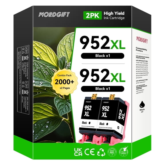952XL Ink Cartridges 2 Black Compatible with HP 952 Ink cartridges for HP Ink 952 & OfficeJet Pro 8720, 7740, 8710, 8210 Printers Ink