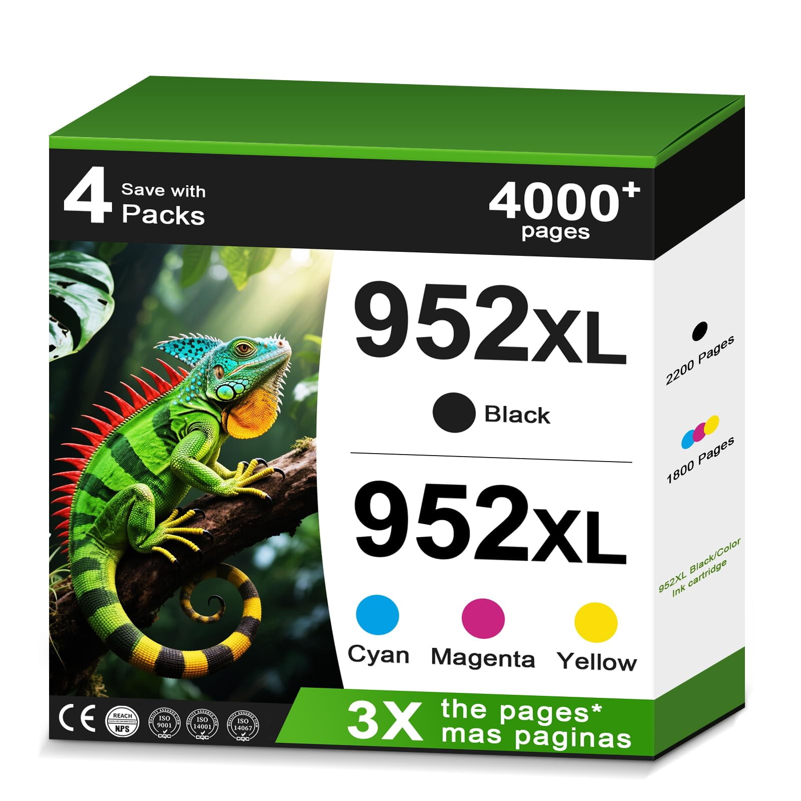 952XL Ink Cartridges Black Color Combo Compatible Replacement for 952 ...