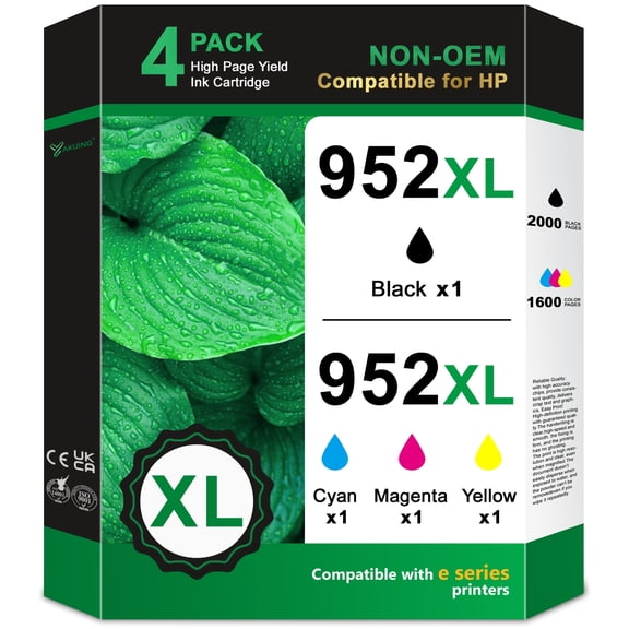 952XL Ink Cartridges Compatible for HP 952XL Ink Cartridge 952 Ink for OfficeJet Pro 8720 8715 Printer, Black Cyan Magenta Yellow