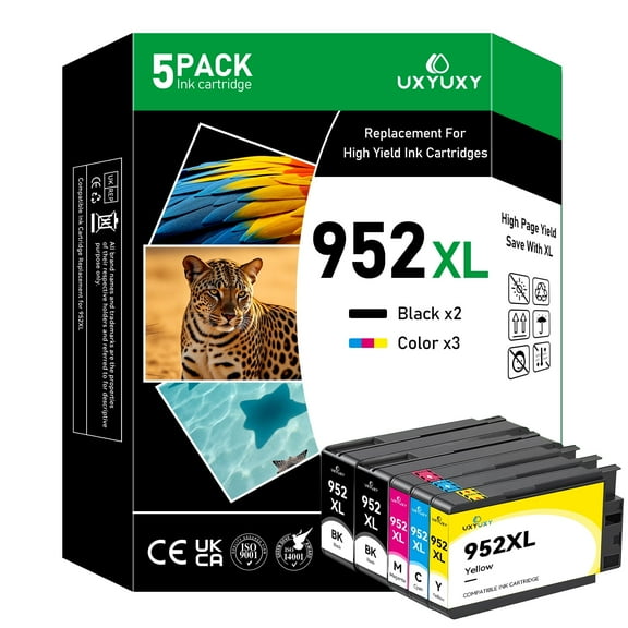 952XL Ink Cartridges Compaitble for 952 Ink Cartridges for Officejet Pro 8710 7740 7720 8720 Printer (2Black, 1Cyan, 1Magenta, 1Yellow, 5-Pack)