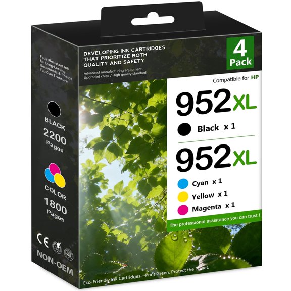952 XL Ink Cartridge Compatible for HP 952XL Ink Cartridges combo pack for OfficeJet Pro 8210 8730 7720 Printer (Black, Cyan, Magenta, Yellow)