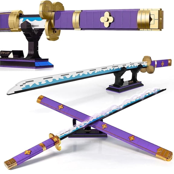 956 PCS Lightning Samurai Katana Building Block Set, 39 Inch Sword Model with Scabbard & Display Stand Collectible Toy