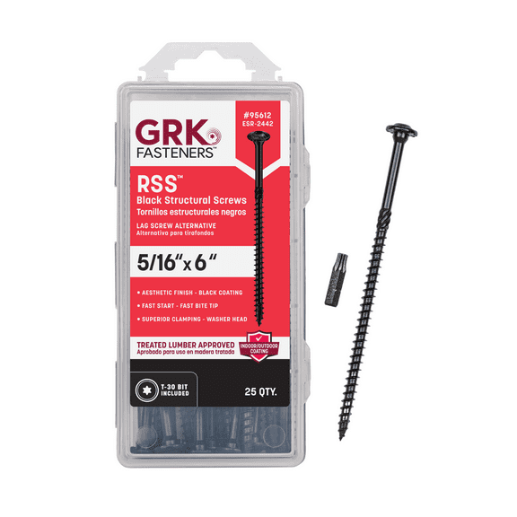 GRK 95612 RSS 5/16 x 6 in. - Black Screws 25pk