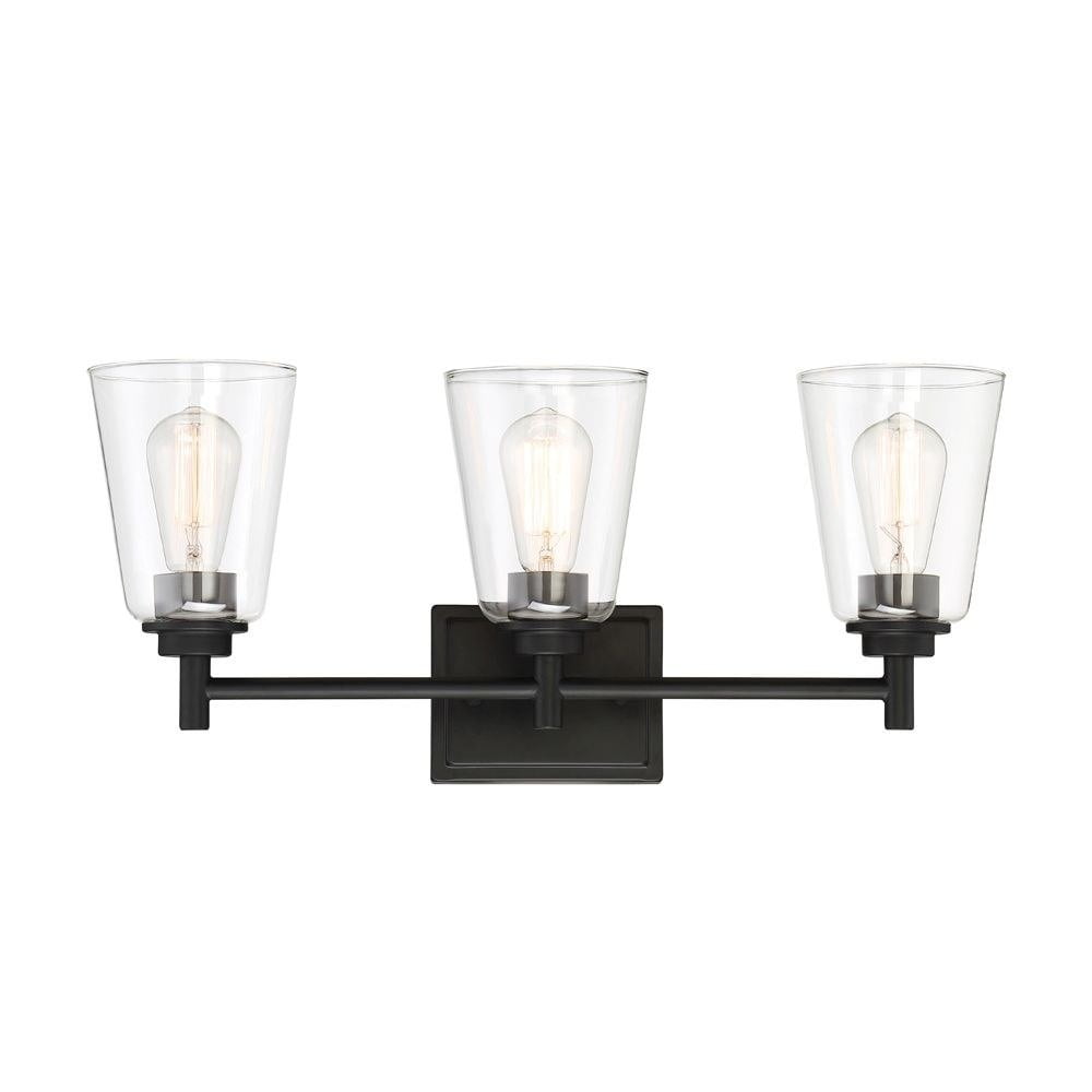 Westin Matte Black 3-Light Outdoor Bath Bar with Clear Glass Shades