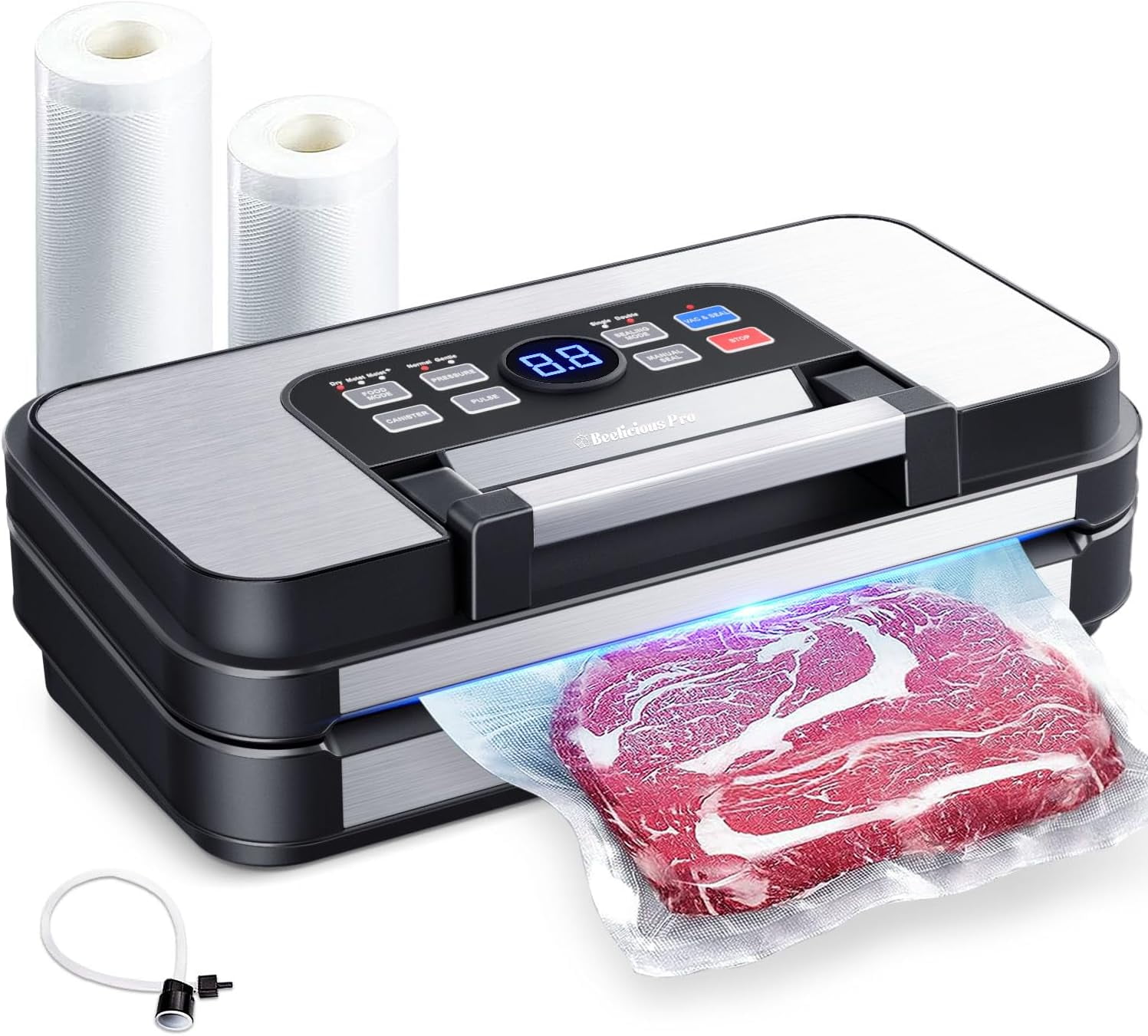 Potane Upgraded Vacuum Sealer Machine - Double Pump, LED Display, Dry/Moist Modes, Includes Bags & Cutter