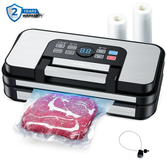 95Kpa Powerful Vacuum Sealer, Aeitto Food Sealer with 10-in-1 Functions, Easy-Lock Handle, Double Heat Seal & Double Pump, for Food with Bags Storage, Built-in Cutter,Stainless Steel