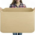 thumbnail image 1 of 95L Extra Large Blanket Basket, 24" x 16.9" x 14.2" Woven Storage Basket for Living Room, Rectangle Nursery Blanket Storage for Toys, Towels, Dirty Clothes (Jute), 1 of 15
