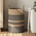 thumbnail image 1 of 95L Striped Laundry Hamper with Leather Handles,Large Foldable Laundry Basket for Clothes,Cotton Rope Storage Bin for Blankets,Woven Clothes Basket for Bedroom,Dark Brown Stripes, 1 of 6