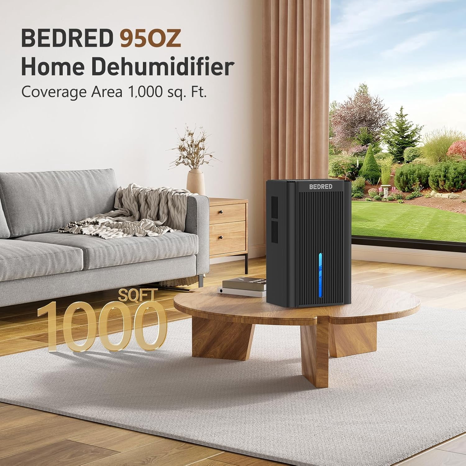 95OZ Dehumidifier for Home 1000 Sq.Ft Quiet Auto Shut Off 7 Color Light