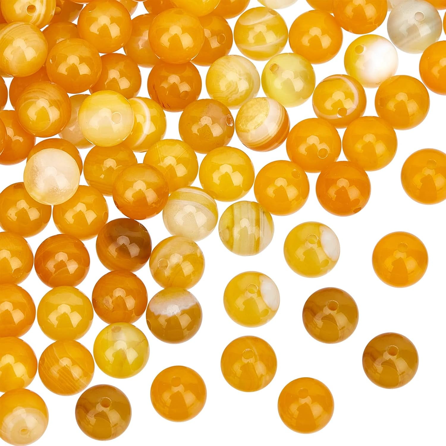 35pcs Natural Orange Stripe Agate Beads – 10mm Round Gemstone Beads For Jewelry Making