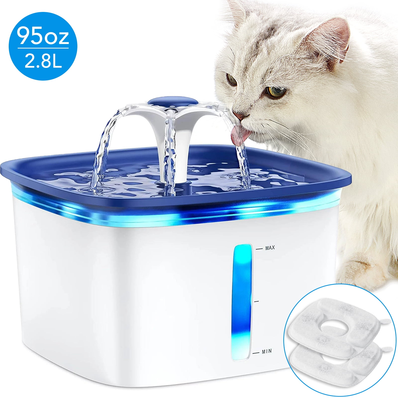95oz/2.8L Pet Fountain, Cat Dog Water Fountain Dispenser, Automatic Electric Cat Water Bowl with