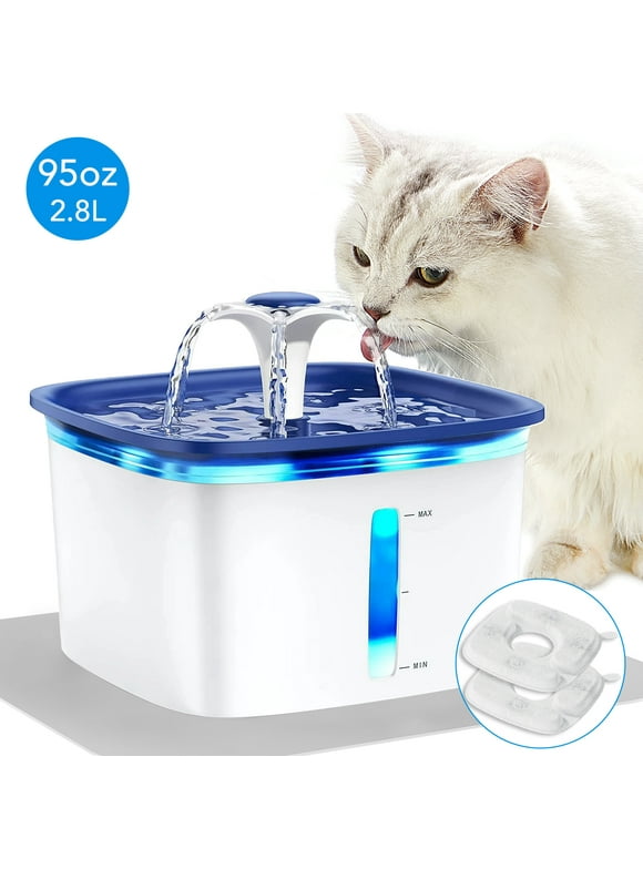 95oz/2.8L Pet Fountain with Anti-slip Mat, Cat Dog Water Fountain Dispenser with Smart Pump, White & Blue