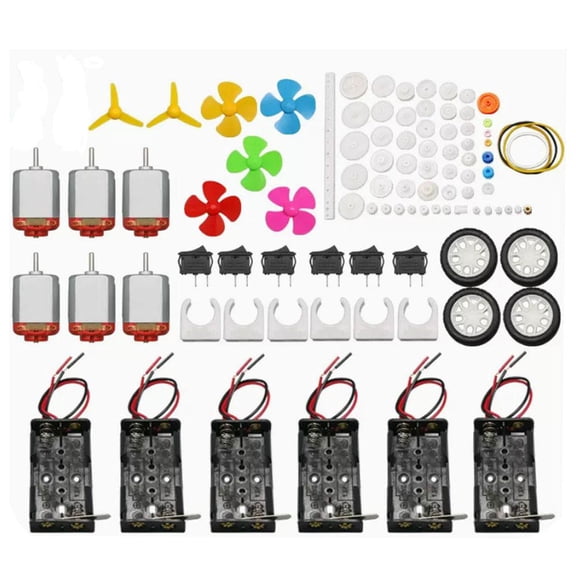 95pcs DC Motors Kit, 3V-12V 25000RPM Strong Magnetic Motor with Propeller Shaft 2xAA Battery Holder 9V Clip Plastic Wheels for DIY Science Projects