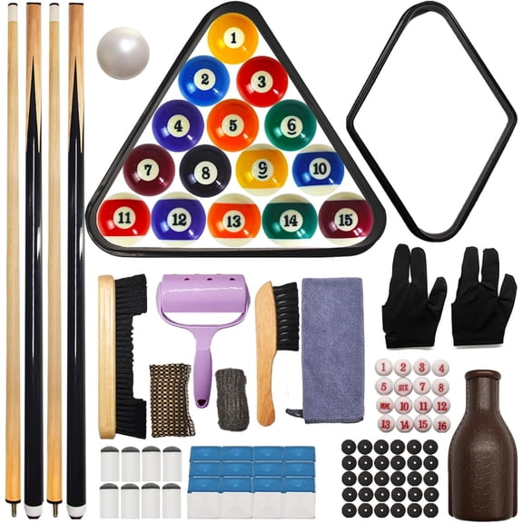 95pcs Pool Table Accessories Set Balls Triangle Rack Cue Chalk Tips Stickers Cloth Brush & Cleaner Set Complete Billiard Maintenance Kit
