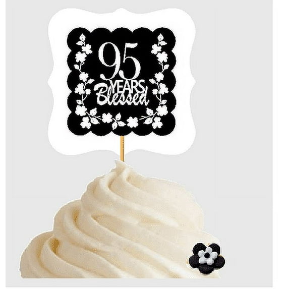 95th Birthday / Anniversary Blessed Cupcake Decoration Toppers Picks -12ct