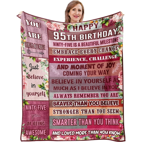 95th Birthday Gifts Blanket, 95th Birthday for Women, 95th Birthday Gift Ideas, 95-Year-Old Birthday Decoration for Friend, Mom, Wife, Grandmother, Unique 95th Birthday Gift