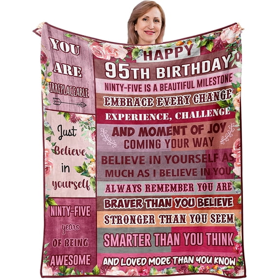 95th Birthday Gifts Blanket, 95th Birthday for Women, 95th Birthday Gift Ideas, 95-Year-Old Birthday Decoration for Friend, Mom, Wife, Grandmother, Unique 95th Birthday Gift