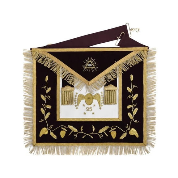 95th Degree Memphis Misraim French Regulation Apron - Maroon Velvet with Gold Hand Embroidery Bullion