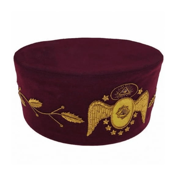 95th Degree Memphis Misraim French Regulation Crown Cap - Maroon Velvet with Hand Embroidery