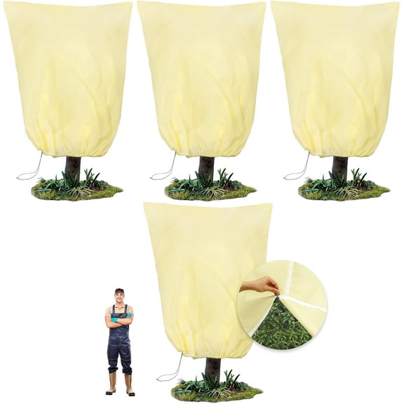 95x80 Inch Huge Plant Covers Freeze Protection Frost Cloth for Outdoor Plants,2.82oz/yd² Thickened Winter Tree Covers with Zipper Drawstring,4 Pack Frost Blanket from Wind,Pest and Animal