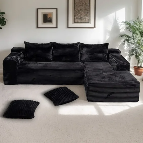 VERDECORE 96‑106" Oversized Modular Cloud Sectional Couch, Corduroy Cloud Velvet L‑Shape Chaise, Convertible Loveseat Sofa Bed, No Assembly Required for Living Room Bedroom