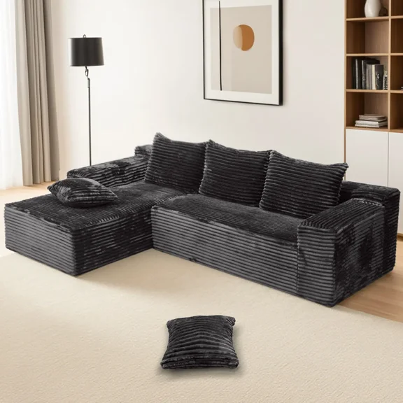 VERDECORE 96‑106" Oversized L‑Shape Cloud Sectional Couch, Modular Corduroy Velvet Chaise Lounge Sofa, Convertible Loveseat Sofa Bed, No Assembly Required for Living Room Bedroom