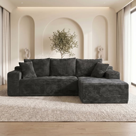 VERDECORE 96-106" Oversized Modular Cloud Sectional Sofa, Corduroy L-Shape Convertible Couch, No Assembly Required