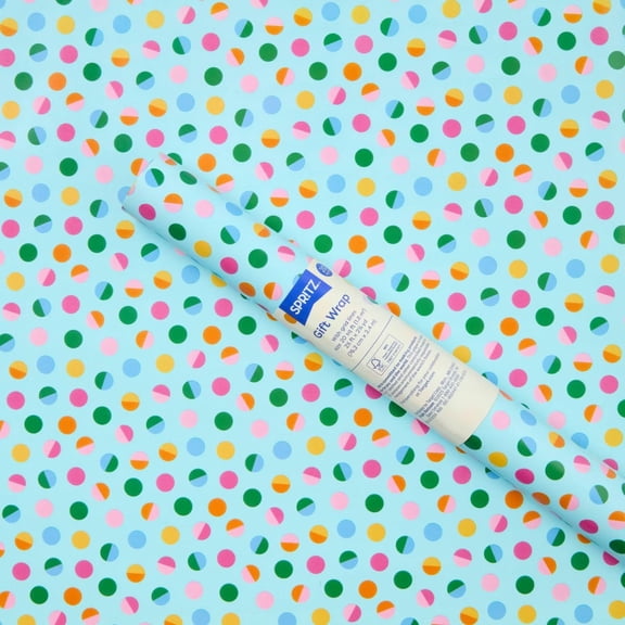 96"x30" Polka Dot Wrapping Paper Blue/Colorful -Birthday Gift Wrap, Multi-Colored, , 96" x 30"