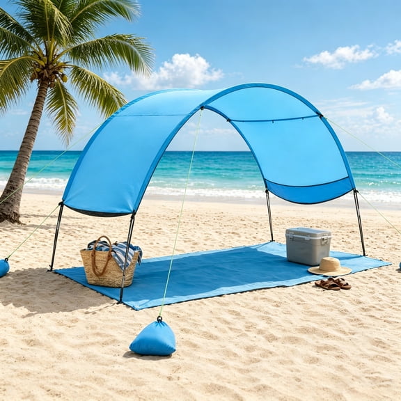 96.5×59×59 inches beach tent UPF50+ UV protection sunshade 210D thickened waterproof Oxford cloth thicker bracket windproof solid with sandbags ground pegs a full set of accessories outdoor beach cam