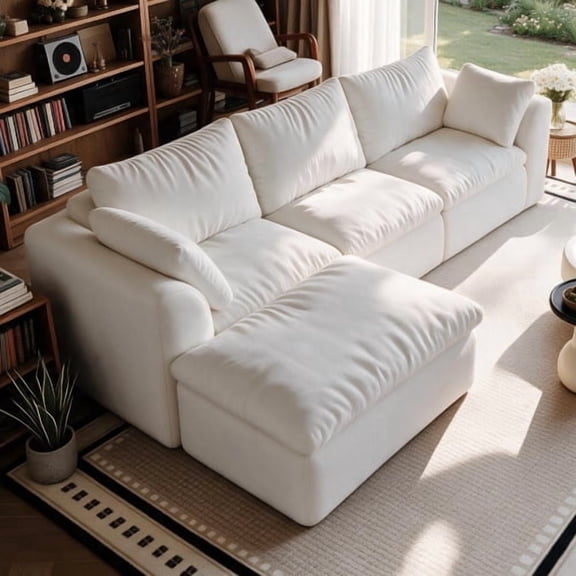 96.5" L-Shaped Modular Sectional Sofa with Chaise, 4-Seat Oversized Deep-Seat Corner Couch, Vacuum Compressed Tool-Free Setup, Woven Fabric for Living Room