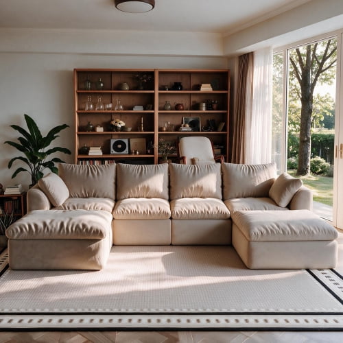 96.5" L-Shaped Modular Sectional Sofa with Chaise, 4-Seat Oversized Deep-Seat Corner Couch, Vacuum Compressed Tool-Free Setup, Woven Fabric for Living Room